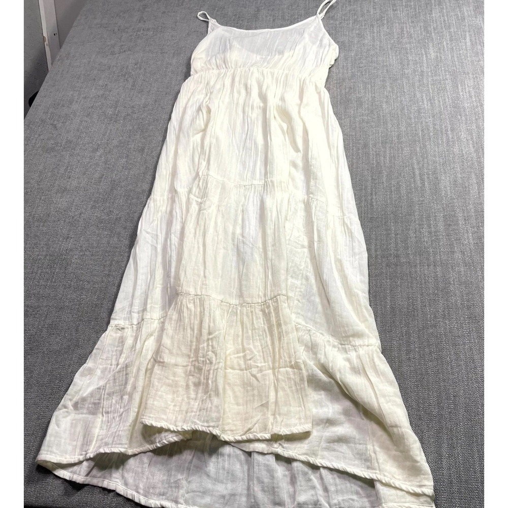 Salty Lemon Gauze Tiered Maxi Dress Womens Large White Spaghetti Strap Summer